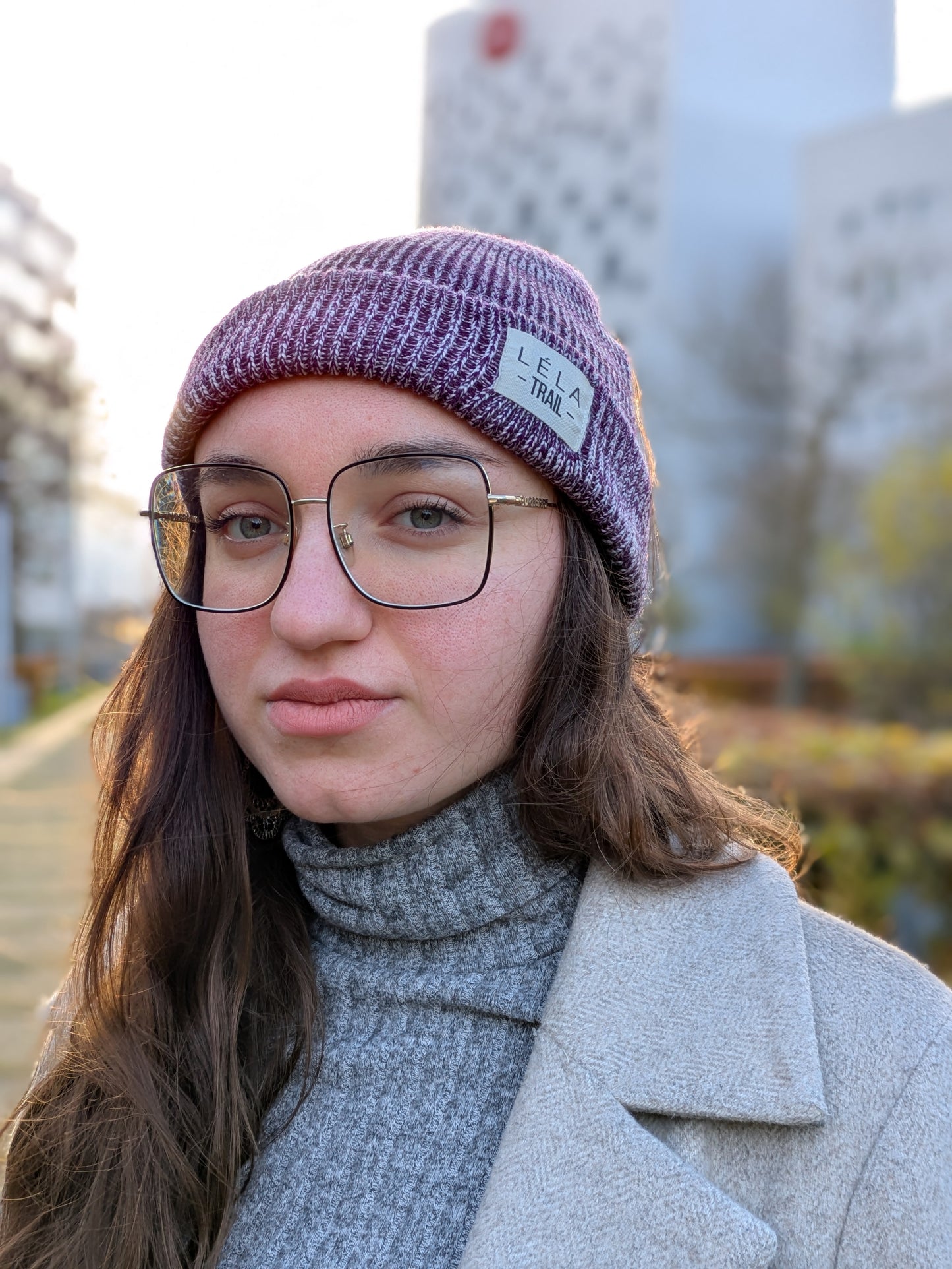 Bonnet laine mérinos chiné aubergine