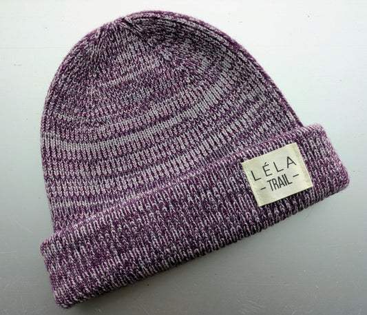 Bonnet laine mérinos chiné aubergine